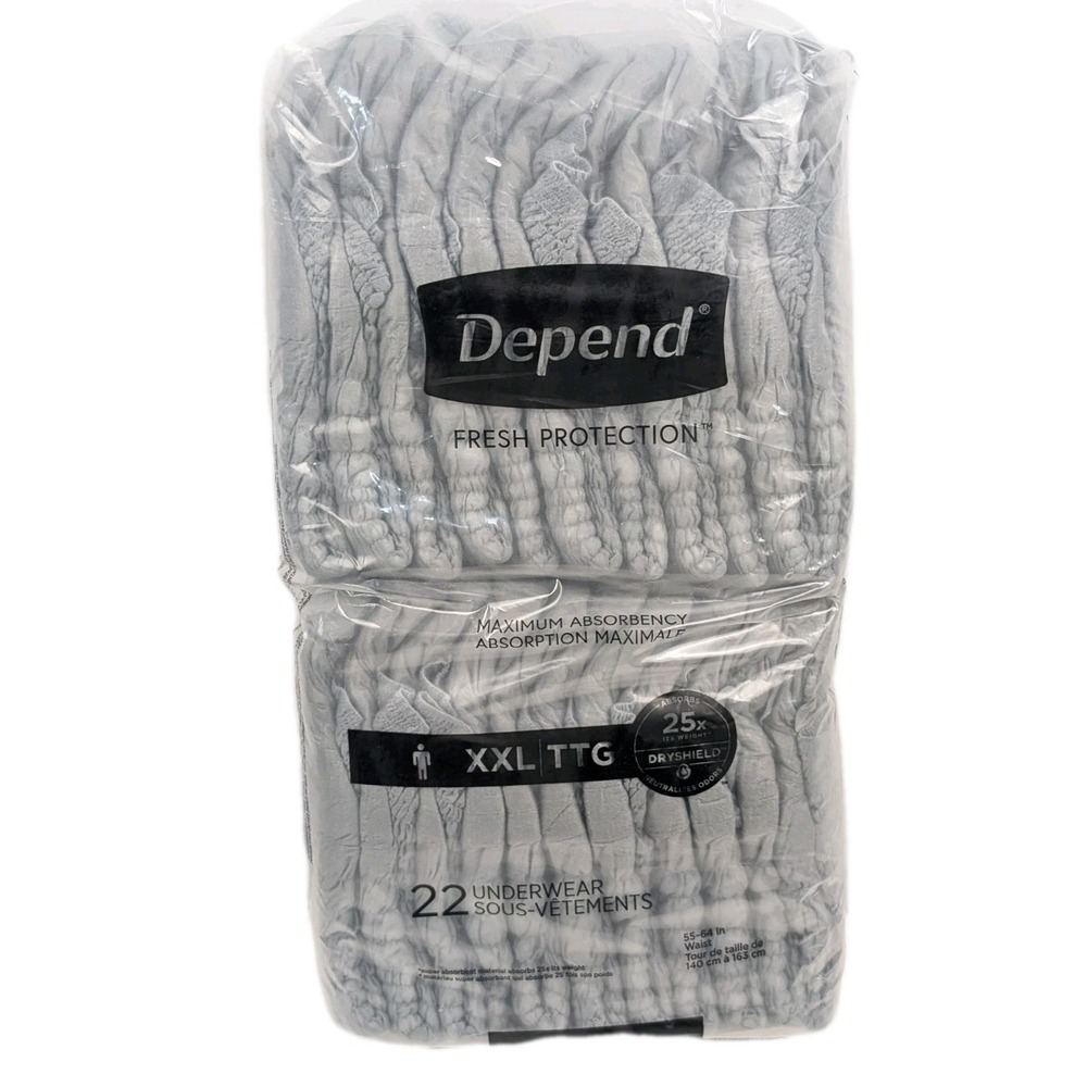 Depend Fresh Protection Underwear Mens XXL Grey Maximum Absorbency 22 Count Pack